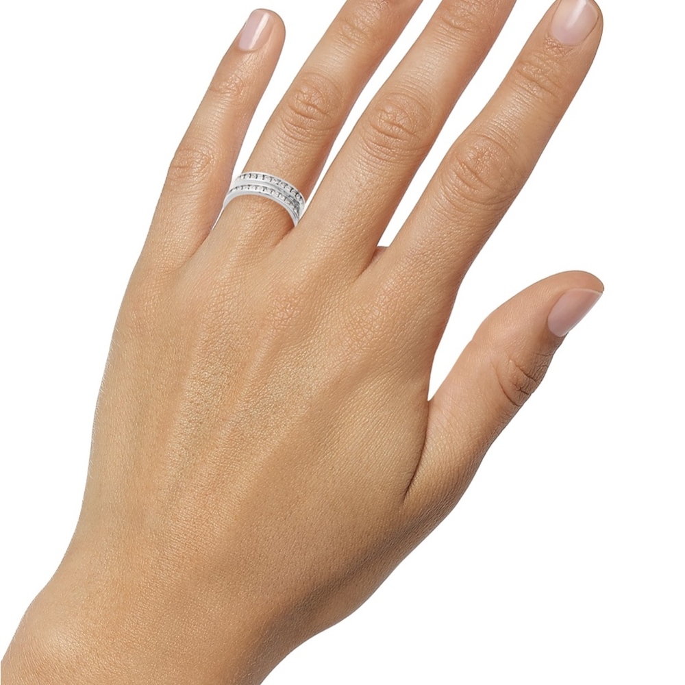 ✨Silver-Tone Cubic Zirconia Ring Duo Band Set - Picture 3 of 7